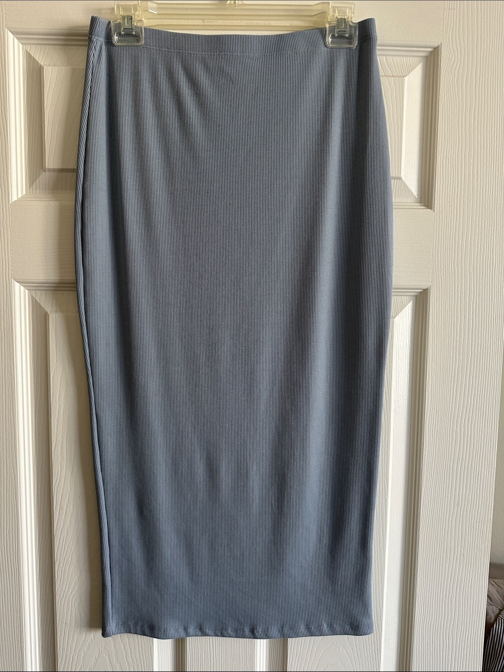 Superdown Dusty Blue Ribbed Midi Stretch Pencil Skirt Size Medium